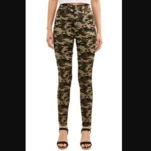 NEW NWT Jr Sz 21 Casual Wear Green Camouflage High Rise Skinny Pants NOBO